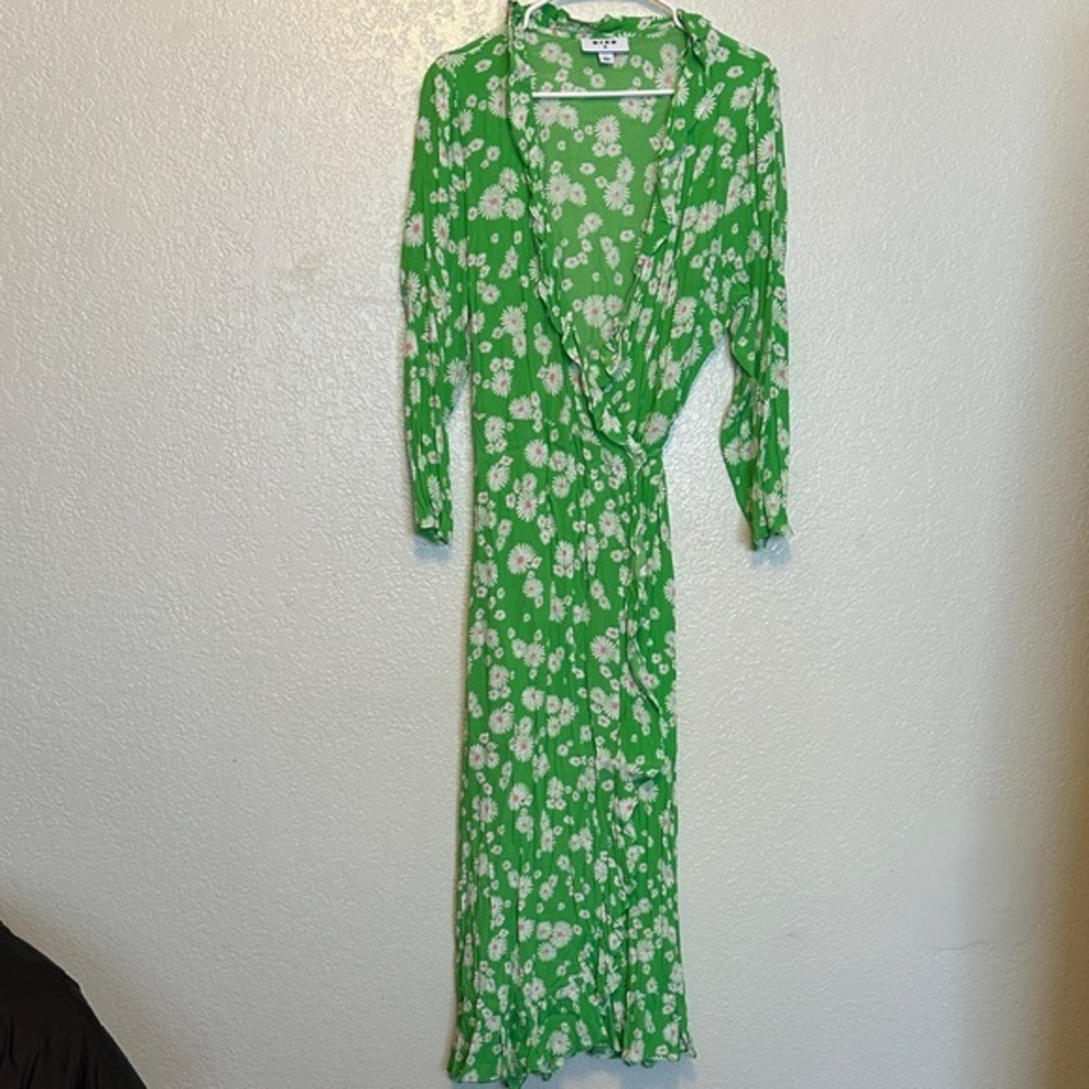 RIXO Green Daisy Wrap Maxi Dress L